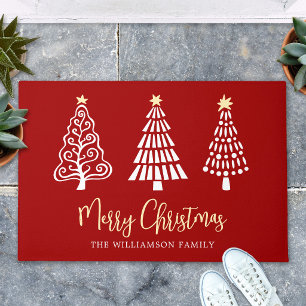 Felpudo Guión rojo de Navidad 3 árboles simple personaliza