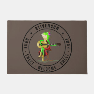 Felpudo Guitar Frog Home Sweet Home - Bienvenida de texto