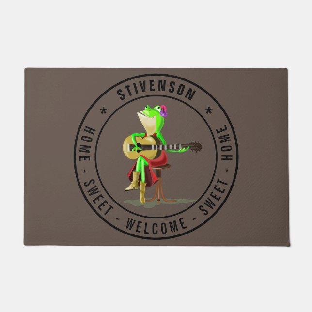 Felpudo Guitar Frog Home Sweet Home - Bienvenida de texto  (Anverso)