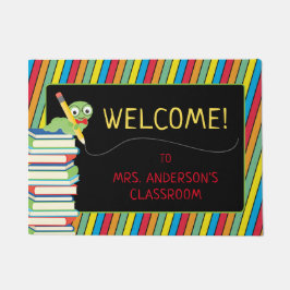 Felpudo Gusano de biblioteca cute | Maestra de franjas col