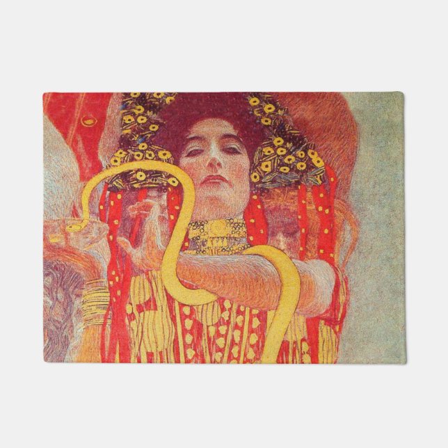 Felpudo Gustav Klimt Red Woman Gold Snake Pintura (Anverso)
