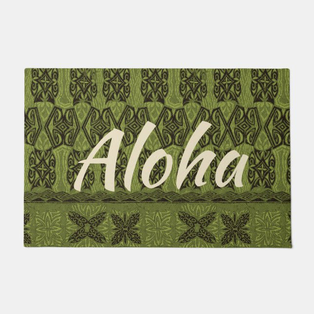 Felpudo Haena Beach Primitive Hawai Tapa Aloha Olive (Anverso)