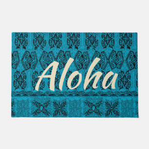 Felpudo Haena Beach Primitive hawaiano Tapa Aloha Verde az