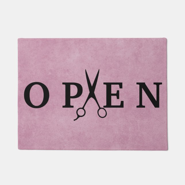 Felpudo Hair Salon Black Scissor Open Welcome Doormat (Anverso)