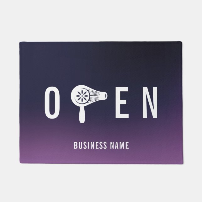 Felpudo Hair Salon Blow Dry Bar Deep Purple Open Bienvenid (Anverso)