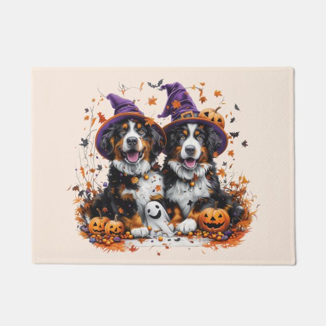 Felpudo Halloween Bernese Mountain Dogs Witch Ghost (Anverso)