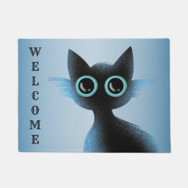 Felpudo Halloween Big Eyes Black Blue Evil Cat