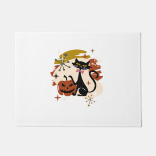 Felpudo Halloween Black Cat and Pumpkin Atomic Retro