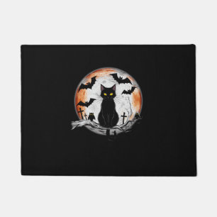 Felpudo Halloween Black Cat Pumpkin Bat Moon Cemetery Scar