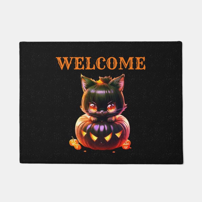 Felpudo Halloween Black Cat Pumpkin Night Horror (Anverso)