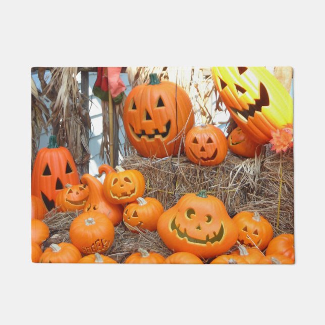 Felpudo Halloween calabazas de calabazas de naranja de lin (Anverso)