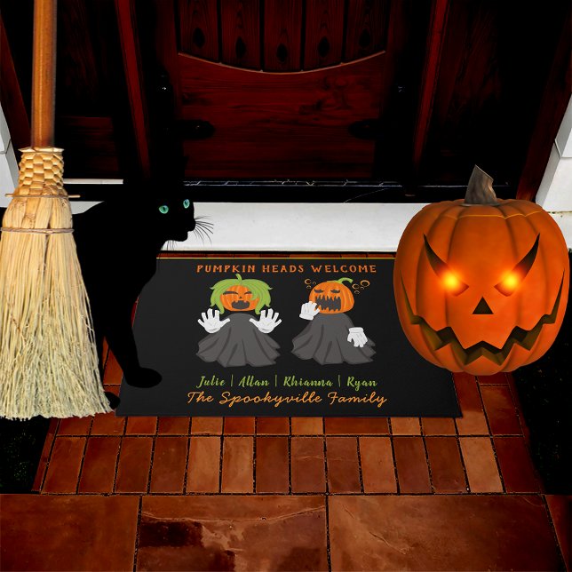 Felpudo Halloween Caras de calabaza Espeluznantes Ghouls N (Halloween Pumpkin Heads Spooky Ghouls Custom Name Doormat)