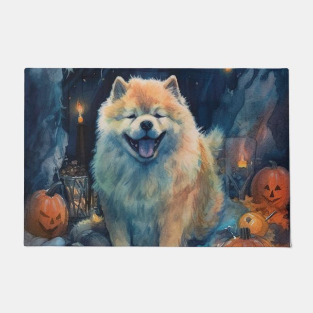 Felpudo Halloween Chow Chow Con Calabazas Asustadas (Anverso)