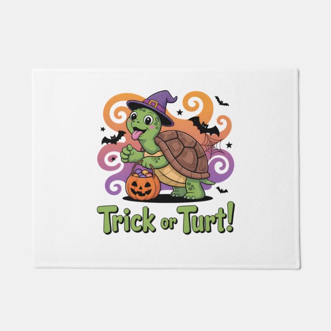 Felpudo Halloween con tortuga divertida y truca (Anverso)