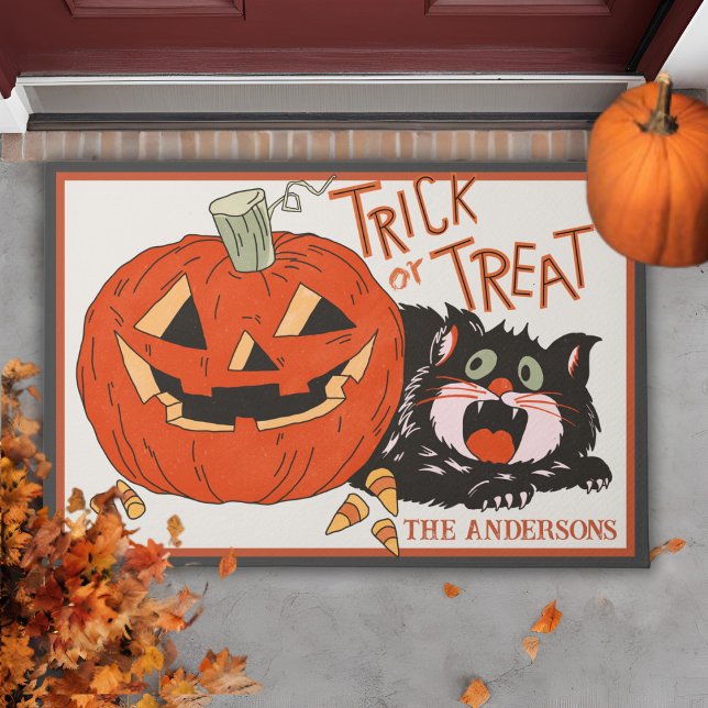 Felpudo Halloween con truco retro vintage o Personalizado  (Vintage Retro Trick or Trick Custom Halloween Doormat)