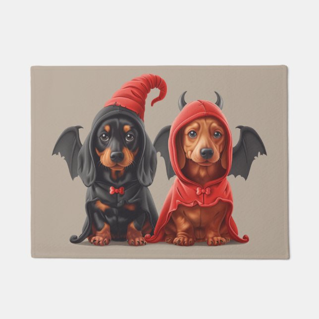 Felpudo Halloween Dachshund Perro Devil Bat (Anverso)