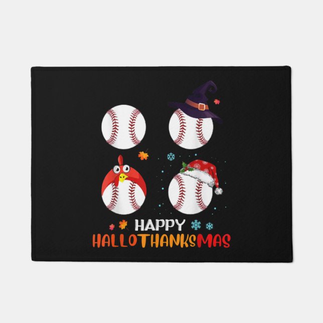 Felpudo Halloween De Béisbol Y Feliz Navidad (Anverso)