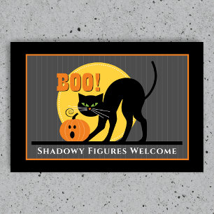 Felpudo Halloween de calabaza de gatos negros fantasmagóri
