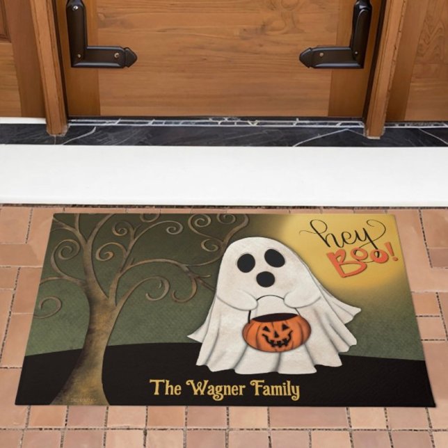 Felpudo Halloween de fantasma de truco o tratador lindo pe (Cute hey boo, personalize ghost, inspirivity doormat
)