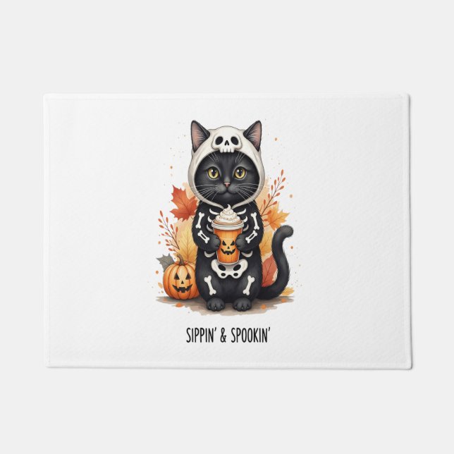 Felpudo Halloween de gatos adorables (Anverso)