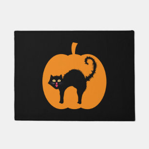 Felpudo Halloween de gatos negros, calabaza de gatos espel