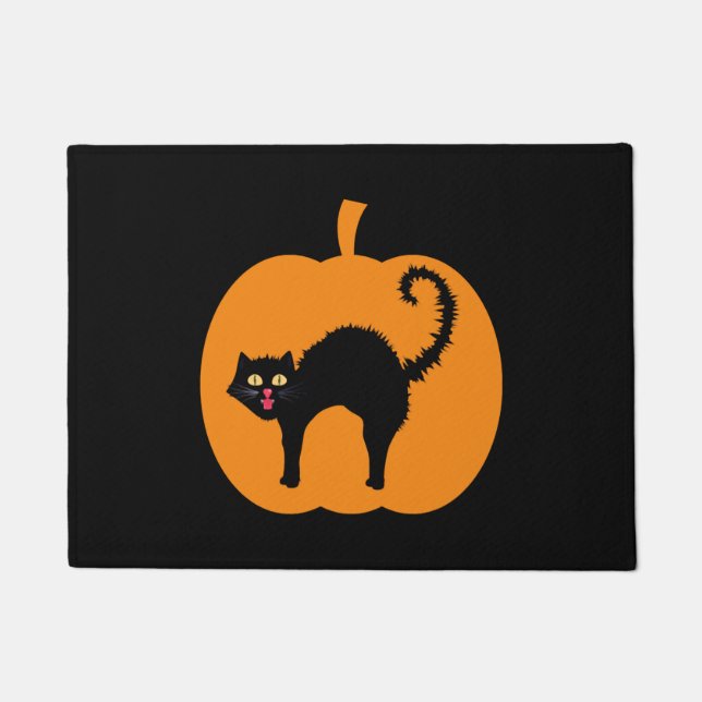 Felpudo Halloween de gatos negros, calabaza de gatos espel (Anverso)