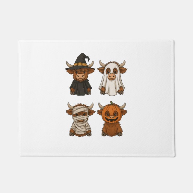 Felpudo Halloween de la vaca Highland Fall Fall Spooki (Anverso)