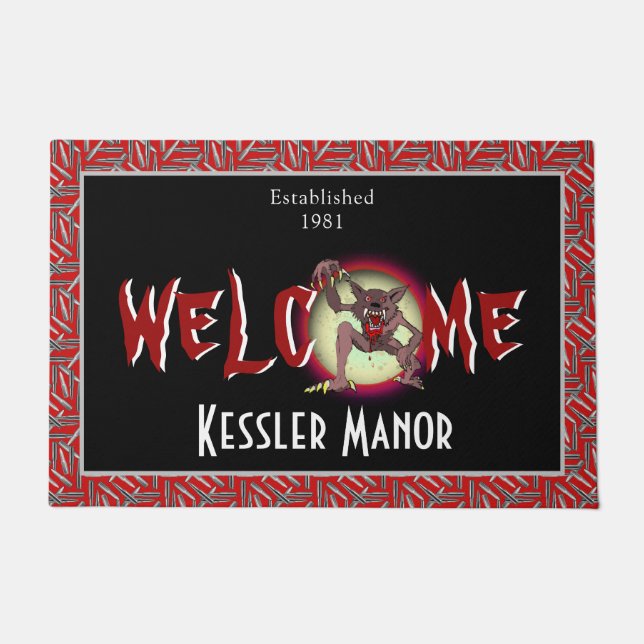 Felpudo Halloween de luna llena personalizada Werewolf Bro (Anverso)