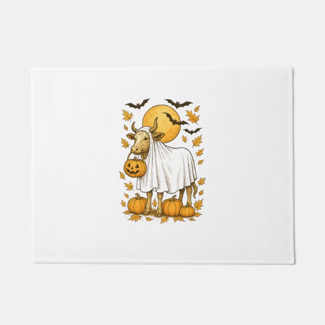 Felpudo Halloween de vacas en el Highland Cow con disfraz  (Anverso)