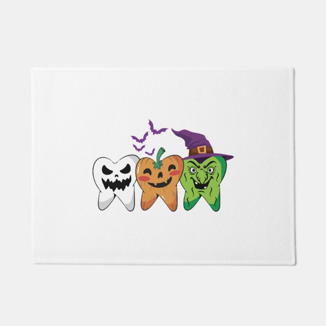 Felpudo Halloween Dentist Teeth Ghost Pumpkin Witch (Anverso)