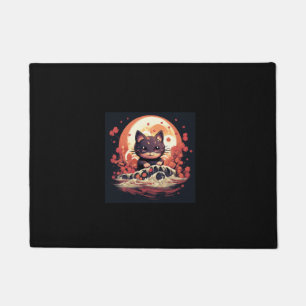Felpudo Halloween Enchantment_ Black Cat, Pumpkins, Wave