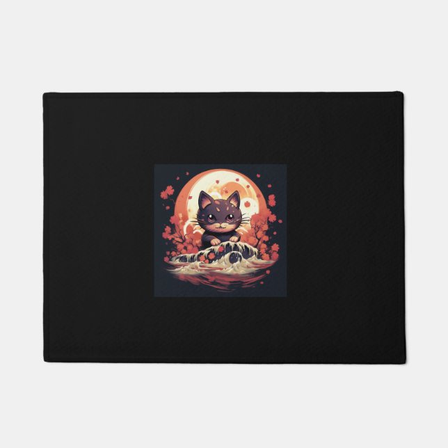 Felpudo Halloween Enchantment_ Black Cat, Pumpkins, Wave (Anverso)