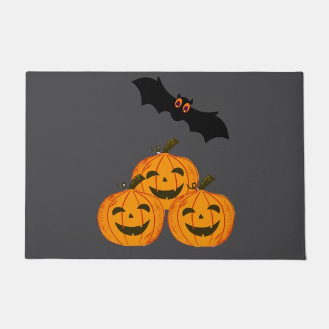 Felpudo Halloween es gracioso. Calabazas y un murciélago v (Anverso)