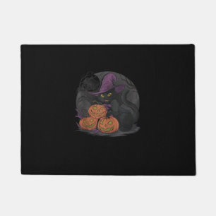 Felpudo Halloween Gracioso Y Gato Negro En La Calabaza _2