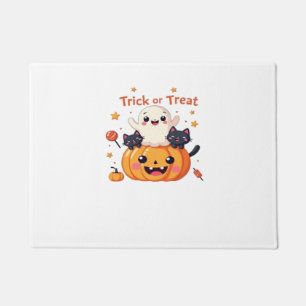 Felpudo Halloween Lindo - Fantasma Kawaii y Gatos Negros C