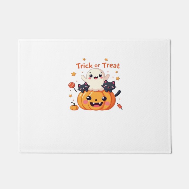 Felpudo Halloween lindo - Kawaii Ghost y Black Cats Class (Anverso)