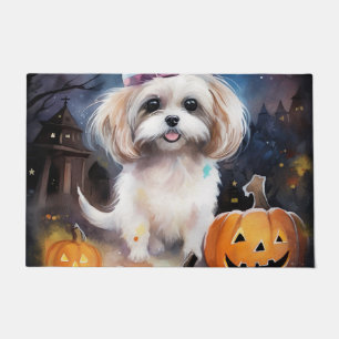 Felpudo Halloween Malti Tzu con calabazas aterradoras