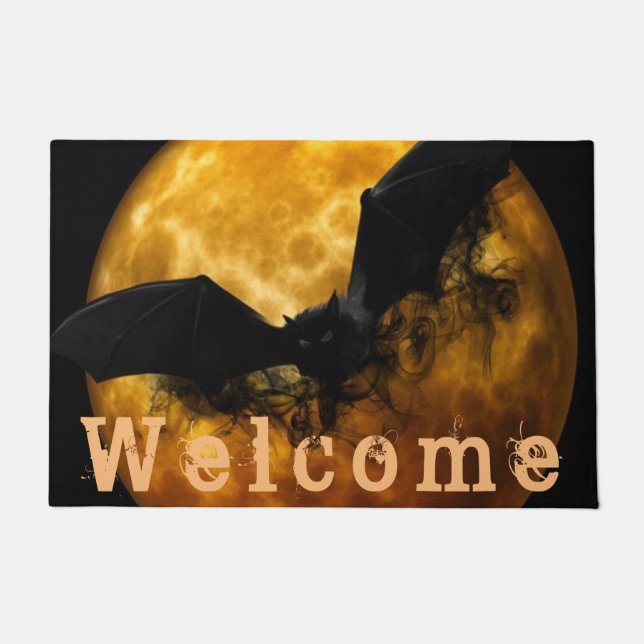 Felpudo Halloween Night Sky Big Bat & Moon Decour 'Welcome (Anverso)