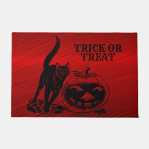 Felpudo Halloween Party Evil Black Cat Pumpkin Red Scary