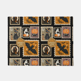 Felpudo Halloween Spooktime Postal Stamams Ghost Bat Cat
