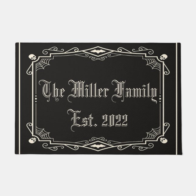 Felpudo Halloween Spooky Skeletons Bats Spiderwebs Family (Anverso)