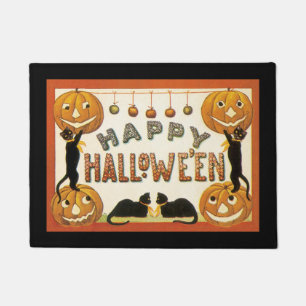Felpudo Halloween vintage, gatos negros con farolas