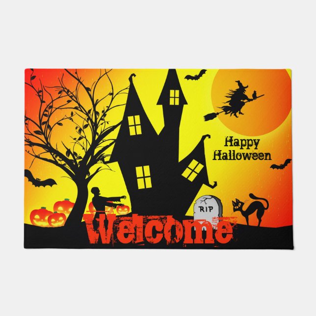 Felpudo Halloween Zombie Witch Ghost Y Bats Doormat (Anverso)