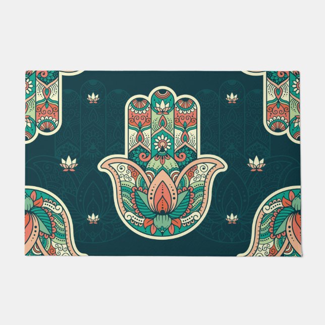 Felpudo Hamsa Hamsah Bienvenida a la Mano Judía Marroquí (Anverso)