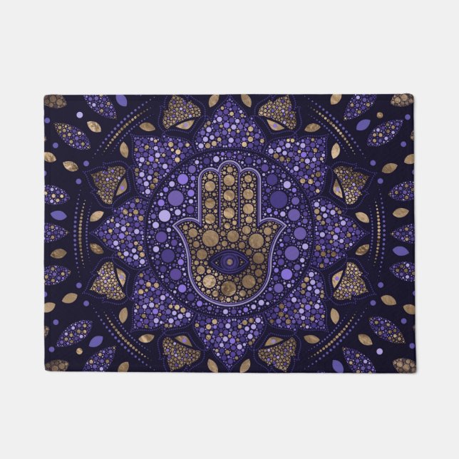 Felpudo Hamsa Mano-Mano de Fatima en Lotus mandala (Anverso)