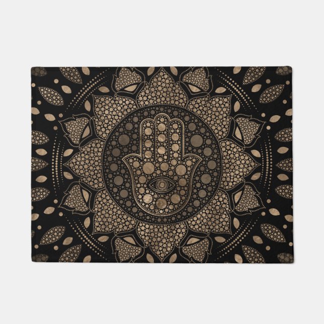 Felpudo Hamsa Mano-Mano de Fatima en Lotus mandala (Anverso)