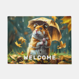 Felpudo Hamster con paraguas de hojas