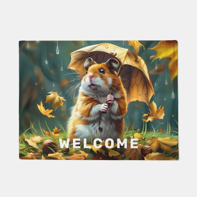 Felpudo Hamster con paraguas de hojas (Anverso)