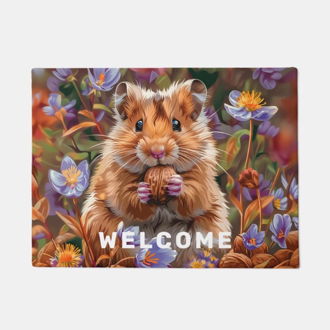 Felpudo Hamster entre las flores azules (Anverso)