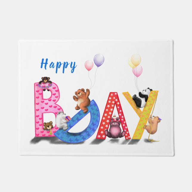 Felpudo Happy Birthday Doormat Baby Bears Party  (Anverso)